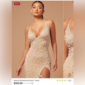 Embellished nude Maxi dress with Slit for Cocktail